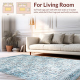 Ultra Soft Area Rug, Non Slip, Stain Resistant, Washable Area Rugs for Living Room, Bedroom, Elegant Contemporary Floral Aesthetic(Blue)