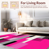 Ultra Soft Area Rug, Non Slip, Stain Resistant, Washable Area Rugs for Living Room, Bedroom, Stylish Colorful Linear Composition(Pink)