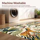 Ultra Soft Area Rug, Non Slip, Stain Resistant, Washable Area Rugs for Living Room, Bedroom, Adventurous Jungle Animal Print Ideal for Children Play Areas(Ivory)