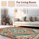 Ultra Soft Area Rug, Non Slip, Stain Resistant, Washable Area Rugs for Living Room, Bedroom, Chic Teal and Cream Mosaic(Red)