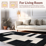 Ultra Soft Area Rug, Non Slip, Stain Resistant, Washable Area Rugs for Living Room, Bedroom, Bold Black Ivory Abstract Print(Black)
