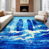 Ultra Soft Area Rug, Non Slip, Stain Resistant, Washable Area Rugs for Living Room, Bedroom, Tropical Beach Surfer Paradise Low Pile Rug with Artistic Wave Design(Blue)