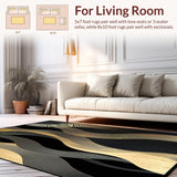 Ultra Soft Area Rug, Non Slip, Stain Resistant, Washable Area Rugs for Living Room, Bedroom, Solar Heater Area Rug Black Geometric Wave Pattern(Black)