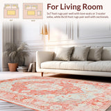 Ultra Soft Area Rug, Non Slip, Stain Resistant, Washable Area Rugs for Living Room, Bedroom, Rustic Floral Vintage Charm(Red)