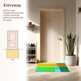 Ultra Soft Area Rug, Non Slip, Stain Resistant, Washable Area Rugs for Living Room, Bedroom, Soft Green Geometric Lines(Yellow)