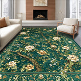 Ultra Soft Area Rug, Non Slip, Stain Resistant, Washable Area Rugs for Living Room, Bedroom, Refined Dark Green Floral Arrangement(Green)