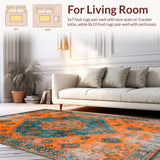 Ultra Soft Area Rug, Non Slip, Stain Resistant, Washable Area Rugs for Living Room, Bedroom, Minimalist Medallion Tiled Aesthetics(Orange)