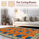 Ultra Soft Area Rug, Non Slip, Stain Resistant, Washable Area Rugs for Living Room, Bedroom, Artistic Elephant Embrace Motif(Orange)