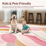 Ultra Soft Area Rug, Non Slip, Stain Resistant, Washable Area Rugs for Living Room, Bedroom, Chic Pink Beige Wave Area(Pink)