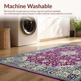 Ultra Soft Area Rug, Non Slip, Stain Resistant, Washable Area Rugs for Living Room, Bedroom, Rustic Low Pile Botanical Print(Purple)