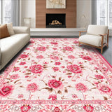 Ultra Soft Area Rug, Non Slip, Stain Resistant, Washable Area Rugs for Living Room, Bedroom, Delicate Soft Pastel Garden Pattern(White)