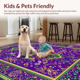 Ultra Soft Area Rug, Non Slip, Stain Resistant, Washable Area Rugs for Living Room, Bedroom, Playful Modern Trellis Composition(Purple)