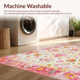 Ultra Soft Area Rug, Non Slip, Stain Resistant, Washable Area Rugs for Living Room, Bedroom, Serene Cream Pink Garden Theme(White)