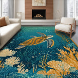 Ultra Soft Area Rug, Non Slip, Stain Resistant, Washable Area Rugs for Living Room, Bedroom, Turtle Tale Rug Colorful Ocean Adventure(Blue)
