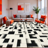 Ultra Soft Area Rug, Non Slip, Stain Resistant, Washable Area Rugs for Living Room, Bedroom, Domino Effect Rug Dual Tone Stripe Patterned Floor Accent(Black)