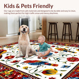 Ultra Soft Area Rug, Non Slip, Stain Resistant, Washable Area Rugs for Living Room, Bedroom, Stylish Ethnic Botanical Artwork(White)