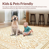 Ultra Soft Area Rug, Non Slip, Stain Resistant, Washable Area Rugs for Living Room, Bedroom, Luxurious Geometric Diamond Lattice Area with Contemporary Beige Tones(Beige)
