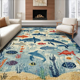 Ultra Soft Area Rug, Non Slip, Stain Resistant, Washable Area Rugs for Living Room, Bedroom, Kids Education Ocean Life Alphabet Number Play Mat Carpet(Blue)