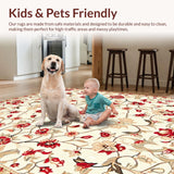 Ultra Soft Area Rug, Non Slip, Stain Resistant, Washable Area Rugs for Living Room, Bedroom, Boho Chic Floral Area Non Slip Kid Safe Low Pile(Beige)