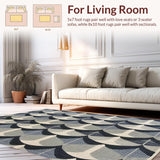 Ultra Soft Area Rug, Non Slip, Stain Resistant, Washable Area Rugs for Living Room, Bedroom, Art Deco Accent Rug with Symmetrical Fan Motif and Metallic Silver Highlights(Gray)