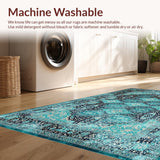 Ultra Soft Area Rug, Non Slip, Stain Resistant, Washable Area Rugs for Living Room, Bedroom, Rustic Vintage Ogee Pattern Design(Blue)