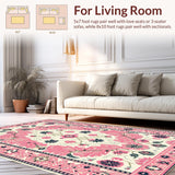 Ultra Soft Area Rug, Non Slip, Stain Resistant, Washable Area Rugs for Living Room, Bedroom, Boho Distressed Pink Beige Living Room Rug(Pink)