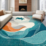Ultra Soft Area Rug, Non Slip, Stain Resistant, Washable Area Rugs for Living Room, Bedroom, Coastal Wave Inspired Surfboard Accent Rug With Turtle Motif and Oceanic Hues(Blue)