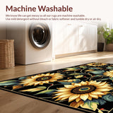 Ultra Soft Area Rug, Non Slip, Stain Resistant, Washable Area Rugs for Living Room, Bedroom, Rustic Graphic Flower Arrangement(Black)
