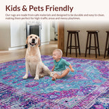 Ultra Soft Area Rug, Non Slip, Stain Resistant, Washable Area Rugs for Living Room, Bedroom, Elegant Light Blue Tiled Design(Pink)