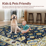 Ultra Soft Area Rug, Non Slip, Stain Resistant, Washable Area Rugs for Living Room, Bedroom, Earthy Tone Decorative Symmetry(Blue)