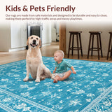 Ultra Soft Area Rug, Non Slip, Stain Resistant, Washable Area Rugs for Living Room, Bedroom, Graceful Bow Tie Rug Coquette Style Wave Edge Aesthetic Preppy Home Accent(Blue)