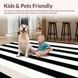 Ultra Soft Area Rug, Non Slip, Stain Resistant, Washable Area Rugs for Living Room, Bedroom, Striped Modern Kitchen Washable Area Rug(Black)