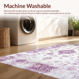 Ultra Soft Area Rug, Non Slip, Stain Resistant, Washable Area Rugs for Living Room, Bedroom, Rustic Vintage Patterned Charm(Purple)