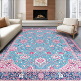 Ultra Soft Area Rug, Non Slip, Stain Resistant, Washable Area Rugs for Living Room, Bedroom, Elegant Antique Ogee Design(Blue)