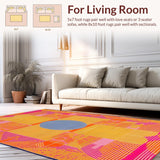 Ultra Soft Area Rug, Non Slip, Stain Resistant, Washable Area Rugs for Living Room, Bedroom, Eclectic Round Color Splash Design(Orange)