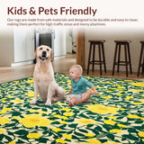 Ultra Soft Area Rug, Non Slip, Stain Resistant, Washable Area Rugs for Living Room, Bedroom, Wildflower Print Area for Bathroom(Yellow)
