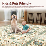 Ultra Soft Area Rug, Non Slip, Stain Resistant, Washable Area Rugs for Living Room, Bedroom, Boho Farmhouse Area Beige Sage Green Floral Print(Beige)