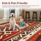 Ultra Soft Area Rug, Non Slip, Stain Resistant, Washable Area Rugs for Living Room, Bedroom, Dynamic Tiled Ethnic Motif(Red)