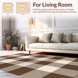 Ultra Soft Area Rug, Non Slip, Stain Resistant, Washable Area Rugs for Living Room, Bedroom, Rustic Earthy Checked Aesthetic(Brown)
