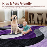 Ultra Soft Area Rug, Non Slip, Stain Resistant, Washable Area Rugs for Living Room, Bedroom, Luxurious Purple Grey Flowing Patterns(Purple)