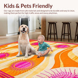 Ultra Soft Area Rug, Non Slip, Stain Resistant, Washable Area Rugs for Living Room, Bedroom, Whimsical Rainbow Motif Accent Piece(Orange)