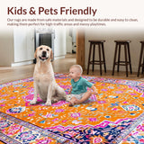 Ultra Soft Area Rug, Non Slip, Stain Resistant, Washable Area Rugs for Living Room, Bedroom, Contemporary Lattice Pattern Charm(Orange)