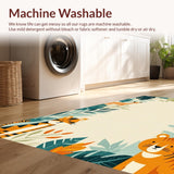 Ultra Soft Area Rug, Non Slip, Stain Resistant, Washable Area Rugs for Living Room, Bedroom, Playful Teal Orange Animal Patterns(Beige)
