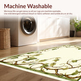 Beige Green Botanical Scrollwork Easy Clean Medium Pile(Beige)