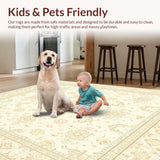 Ultra Soft Area Rug, Non Slip, Stain Resistant, Washable Area Rugs for Living Room, Bedroom, Ornate Traditional Area Featuring Geometric Shapes and Subtle Hues(Beige)