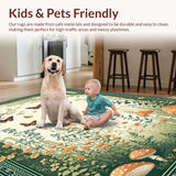 Ultra Soft Area Rug, Non Slip, Stain Resistant, Washable Area Rugs for Living Room, Bedroom, Vibrant Insect Floral Fusion(Green)