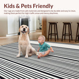 Ultra Soft Area Rug, Non Slip, Stain Resistant, Washable Area Rugs for Living Room, Bedroom, Minimalist Two Tone Rug with Crisp Parallel Stripes and Subtle Texture(Black)
