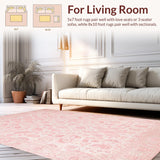 Ultra Soft Area Rug, Non Slip, Stain Resistant, Washable Area Rugs for Living Room, Bedroom, Refined Classic Floral Arrangement(Pink)