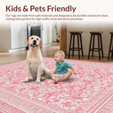 Ultra Soft Area Rug, Non Slip, Stain Resistant, Washable Area Rugs for Living Room, Bedroom, Coquette Ribbon Edge Rug Scalloped Bow Print with Artistic Wavy Patterns(Pink)