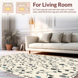 Ultra Soft Area Rug, Non Slip, Stain Resistant, Washable Area Rugs for Living Room, Bedroom, Abstract Floral Entrance With Minimalist Beige Black Design(Ivory)